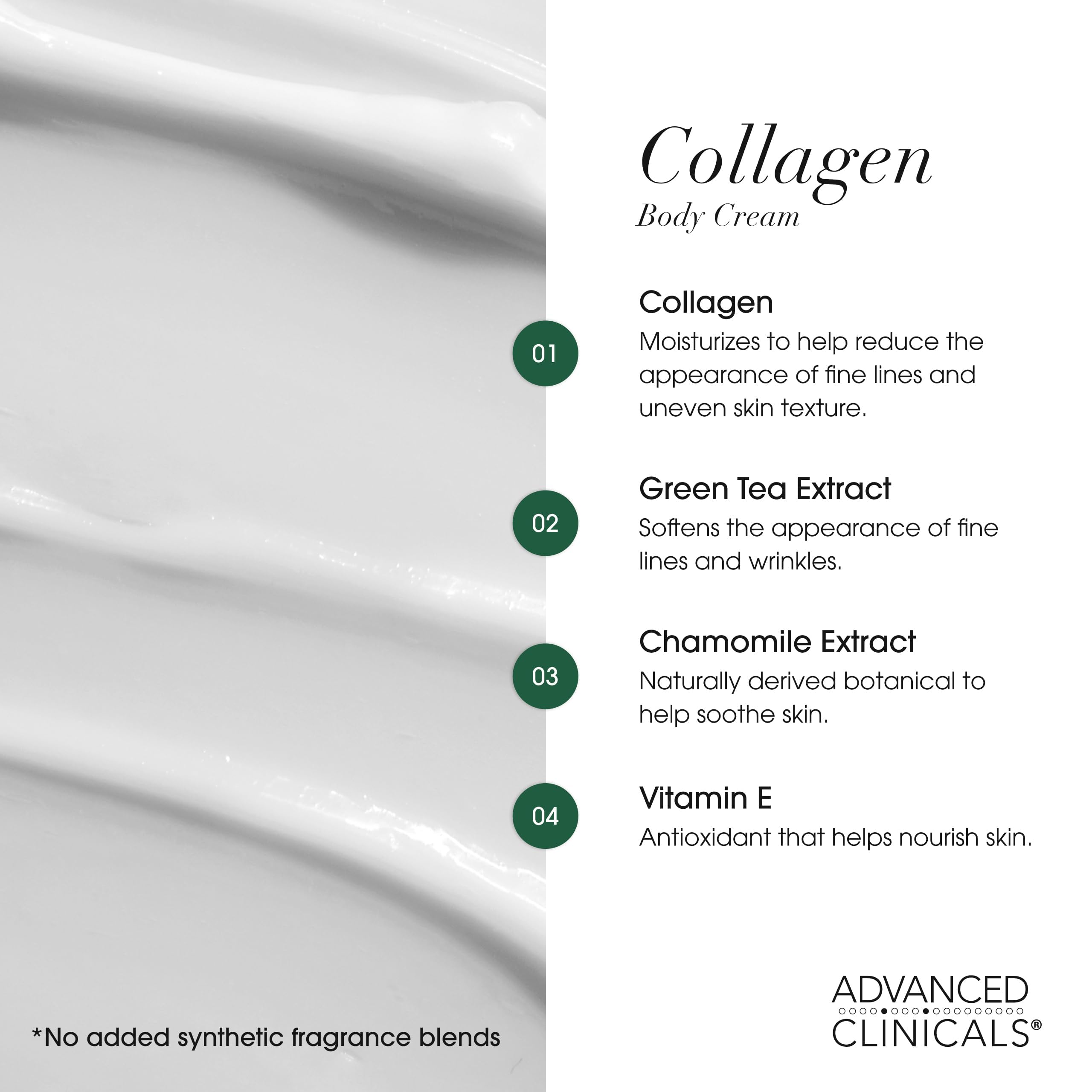 Advanced Clinicals collagen cream body lotion dry-skin close-up shows rich moisture for crepey areas