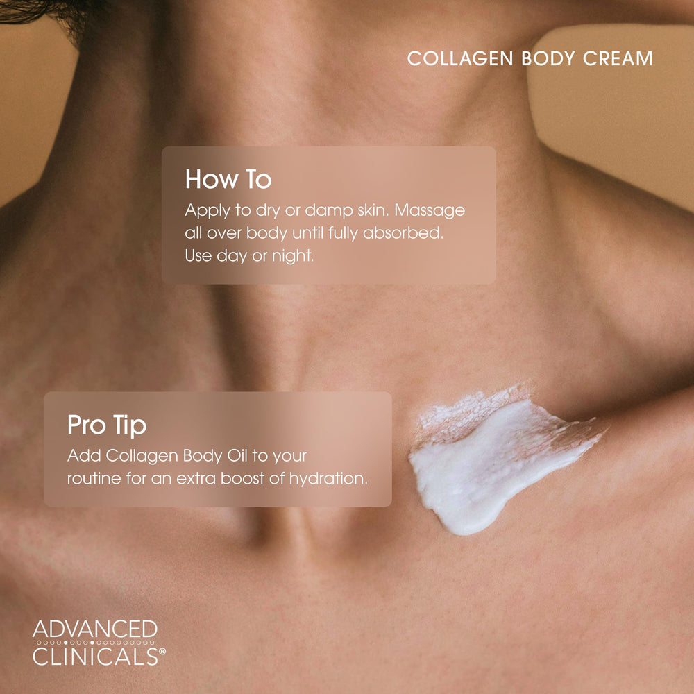 Advanced Clinicals collagen cream being spread on hands for moisturizing care