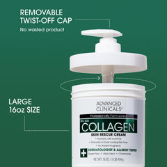 Advanced Clinicals collagen face closeup highlighting creamy formula for a refreshed look