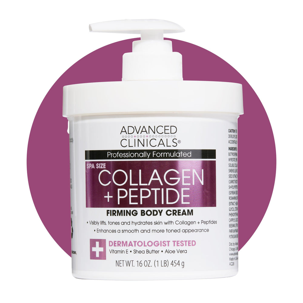 Advanced Clinicals Collagen Peptides Body Lotion jar delivering rich hydration