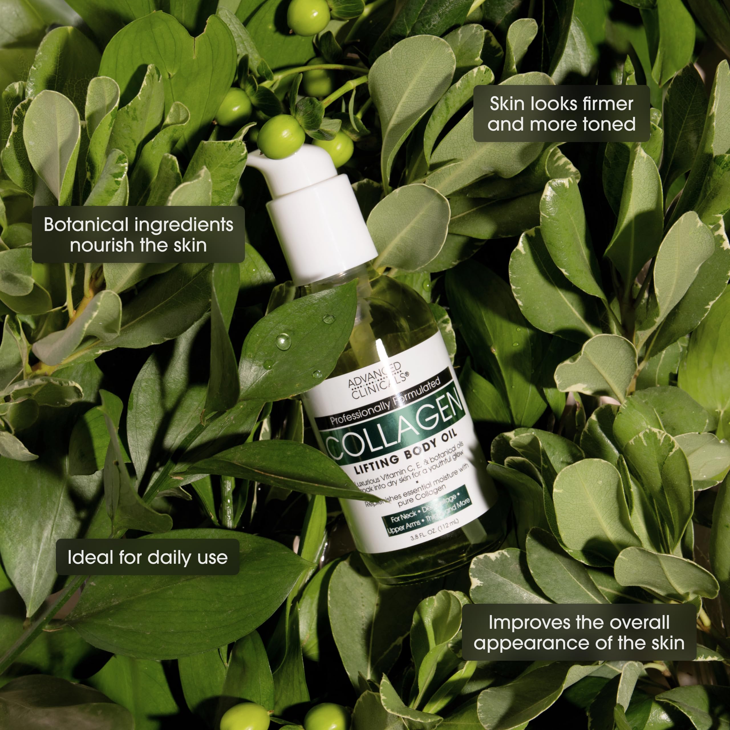 Advanced Clinicals collagen peptides firming body lotion texture close-up showing quick absorption.