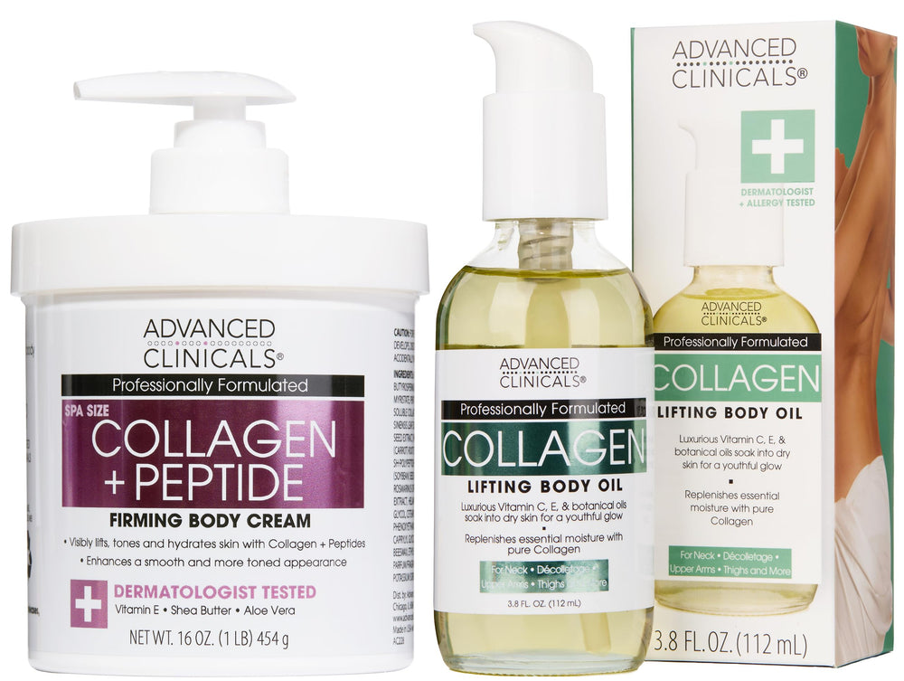 Advanced Clinicals collagen peptides firming body lotion bottle for firmer-looking skin.