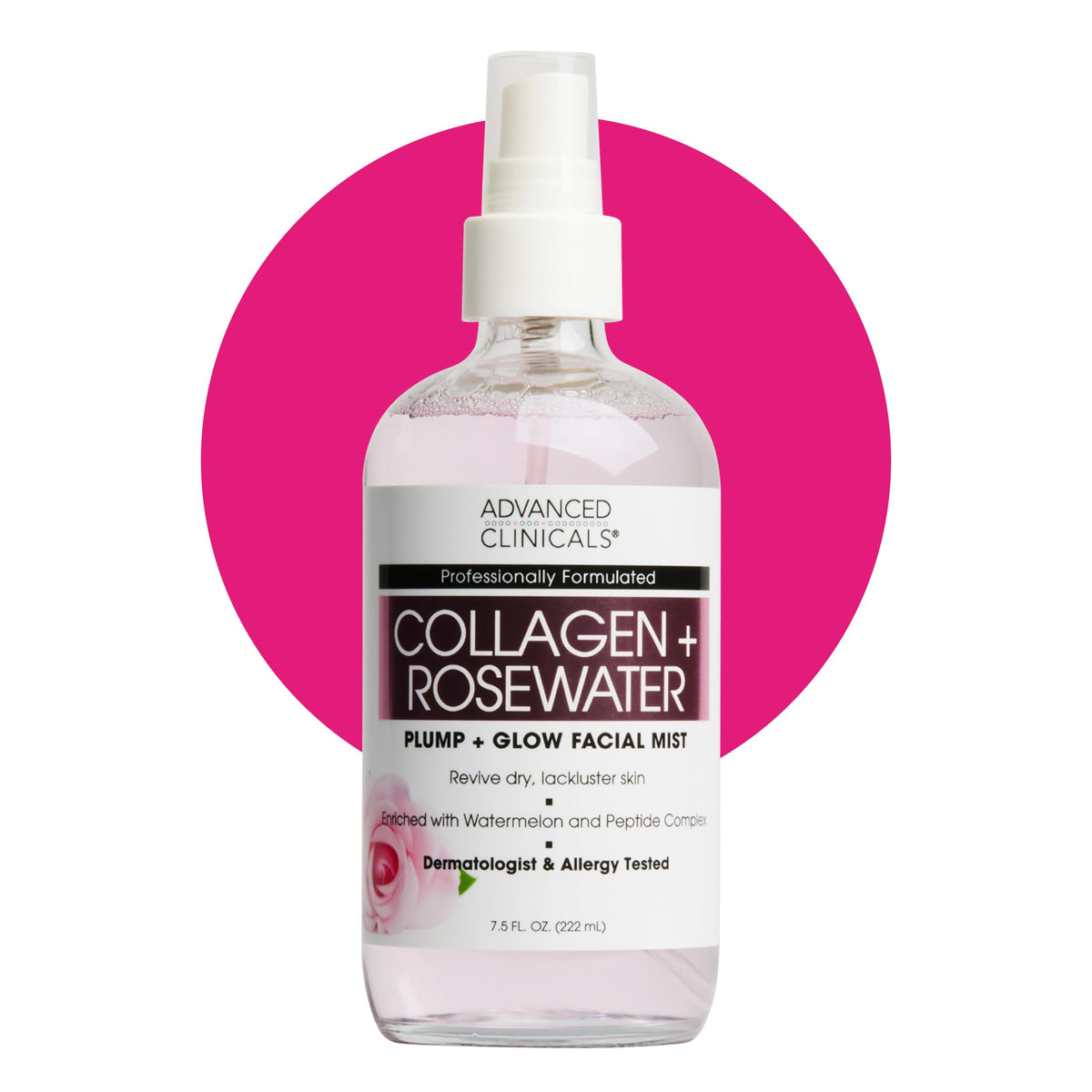 Advanced Clinicals Collagen Rosewater Face Mist bottle for on-the-go hydration.