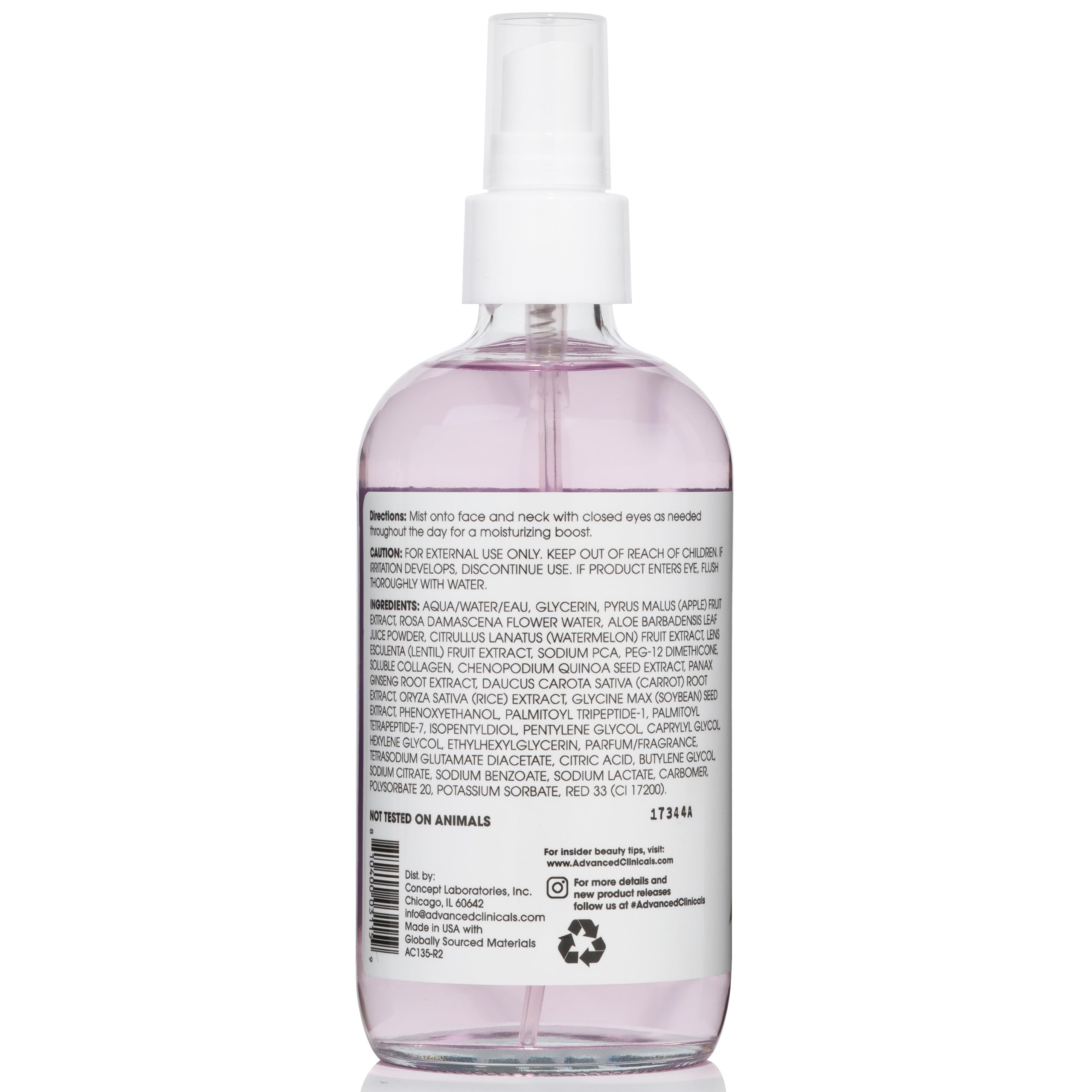 Advanced Clinicals Collagen Rosewater Face Mist premium skincare packaging box.