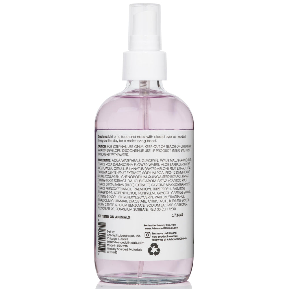 Advanced Clinicals Collagen Rosewater Face Mist premium skincare packaging box.