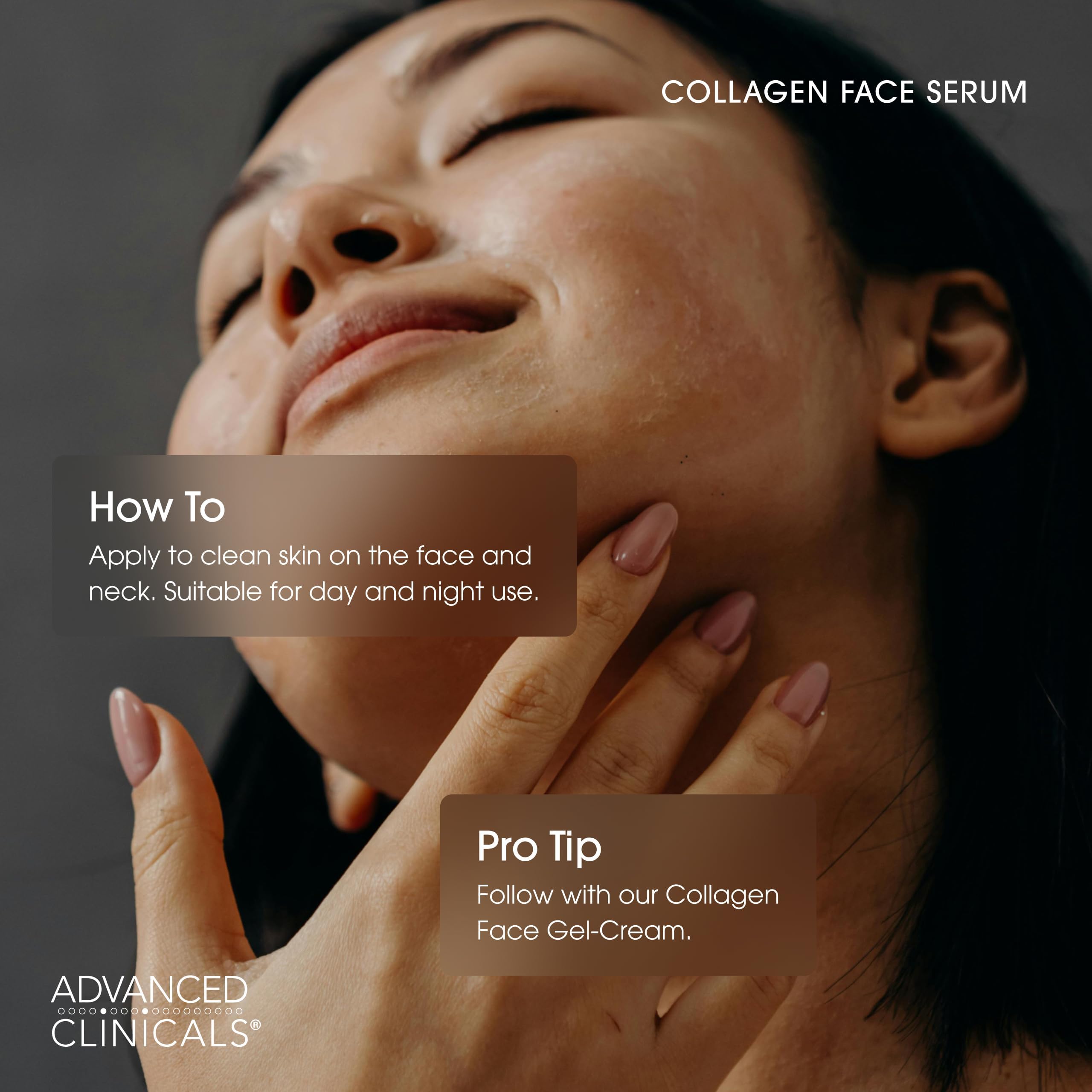 Advanced Clinicals Collagen Serum with ferulic acid supports antioxidant protection.