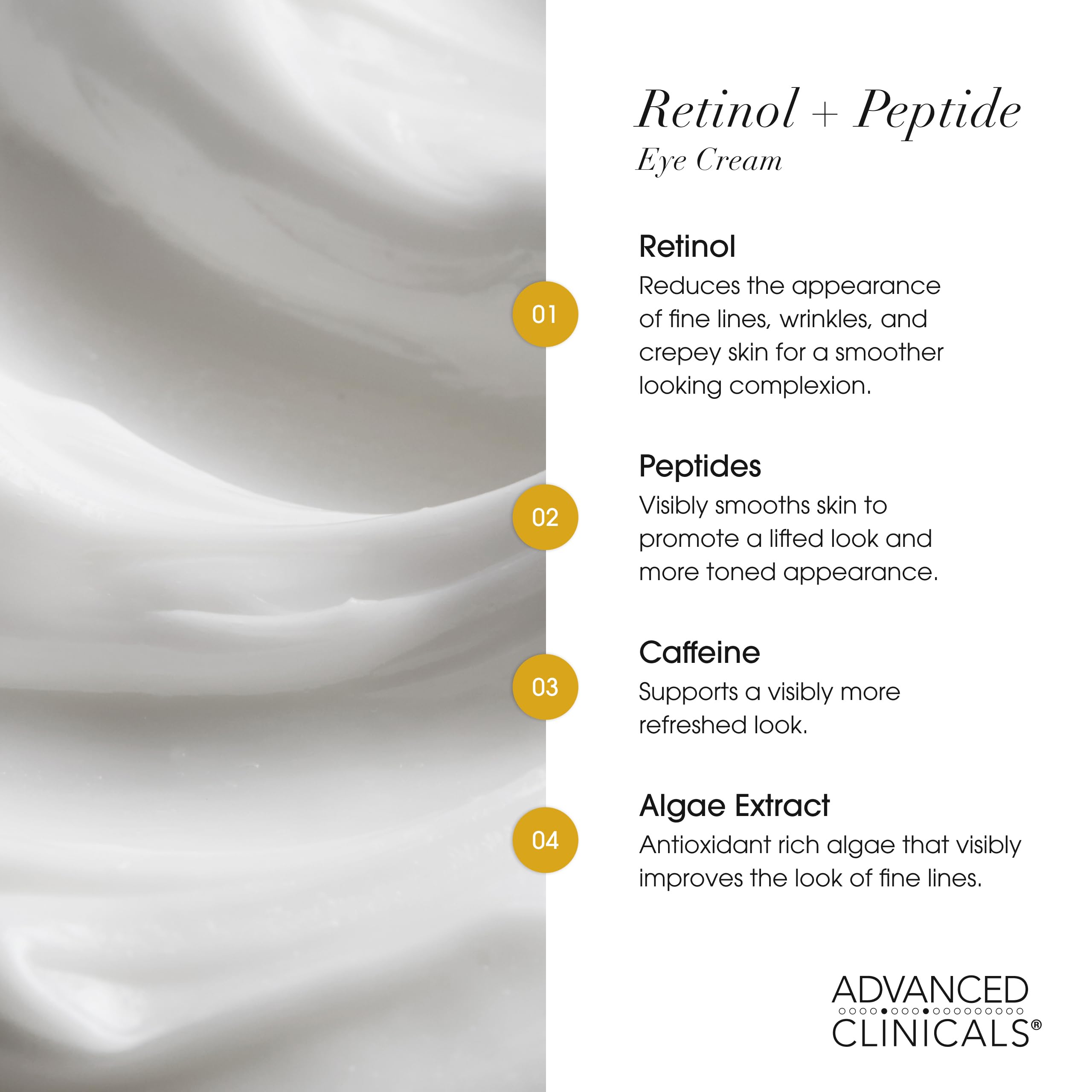 Advanced Clinicals creamy texture swatch emphasizes rich hydration around the eyes