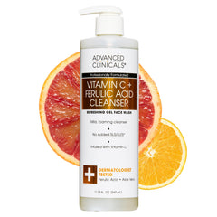 Advanced Clinicals Gentle Vitamin C Face Wash bottle-pour promotes clean feel and hydration