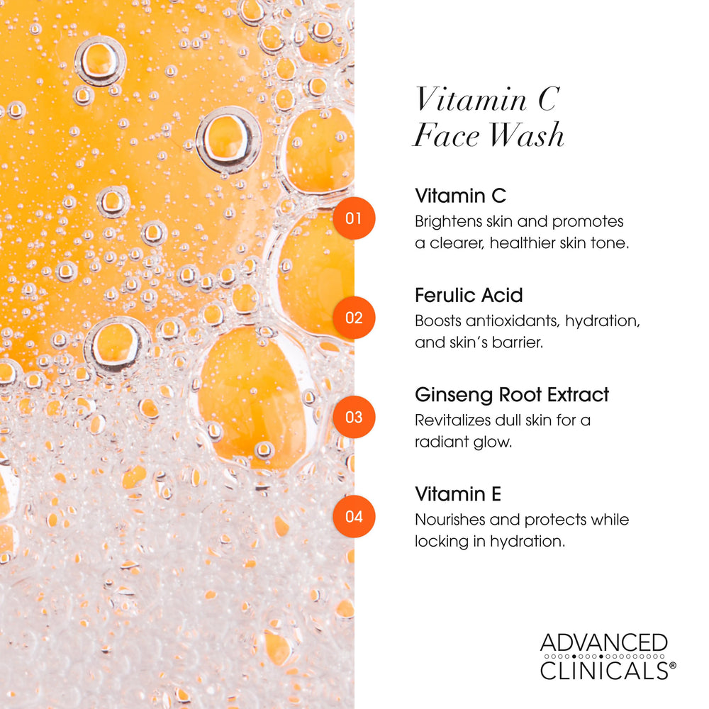 Advanced Clinicals Gentle Vitamin C Face Wash ferulic-acid-drops emphasizes antioxidant brightness