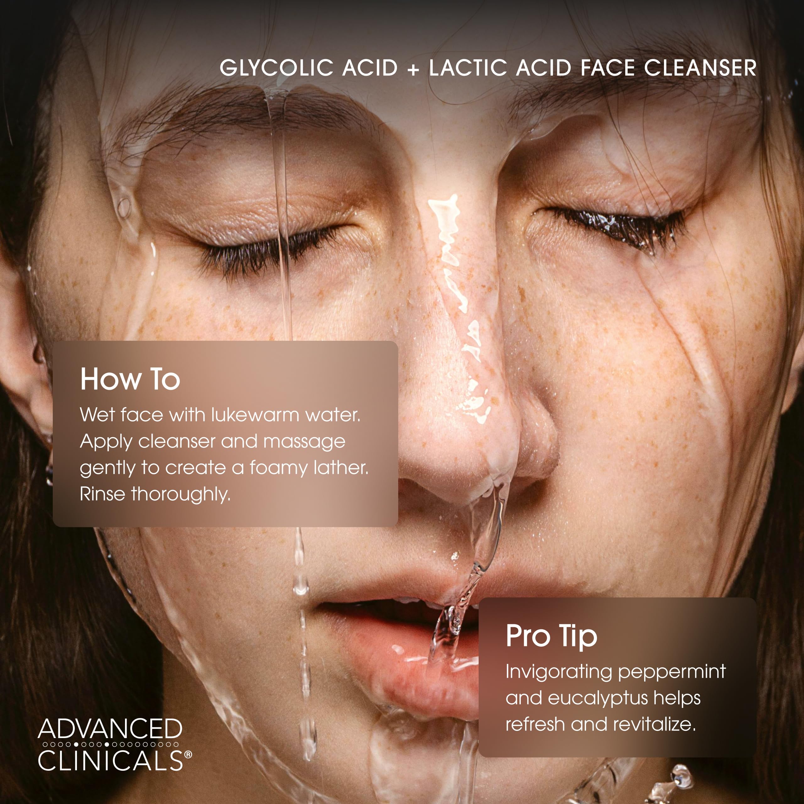 Advanced Clinicals Glycolic Face Wash close-up ingredients highlighting glycolic and lactic acids