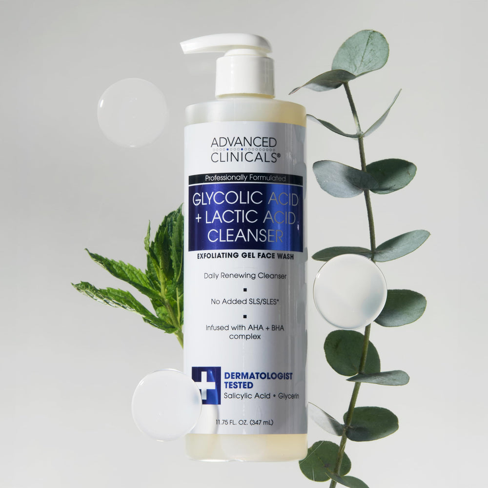 Advanced Clinicals Glycolic Face Wash gel texture with rich lather in a product shot