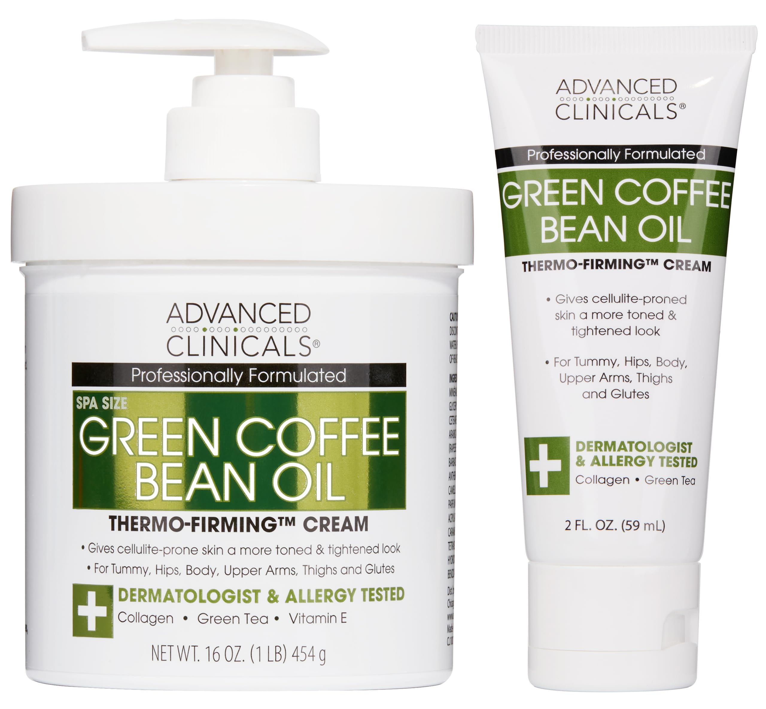 Advanced Clinicals Green Coffee Bean Oil Thermo bottle-front shows bold packaging with firming hydration potential