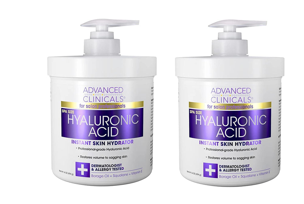 Advanced Clinicals Hyaluronic Acid Body Cream 16oz two-pack hydrates dry skin with a non-greasy finish.