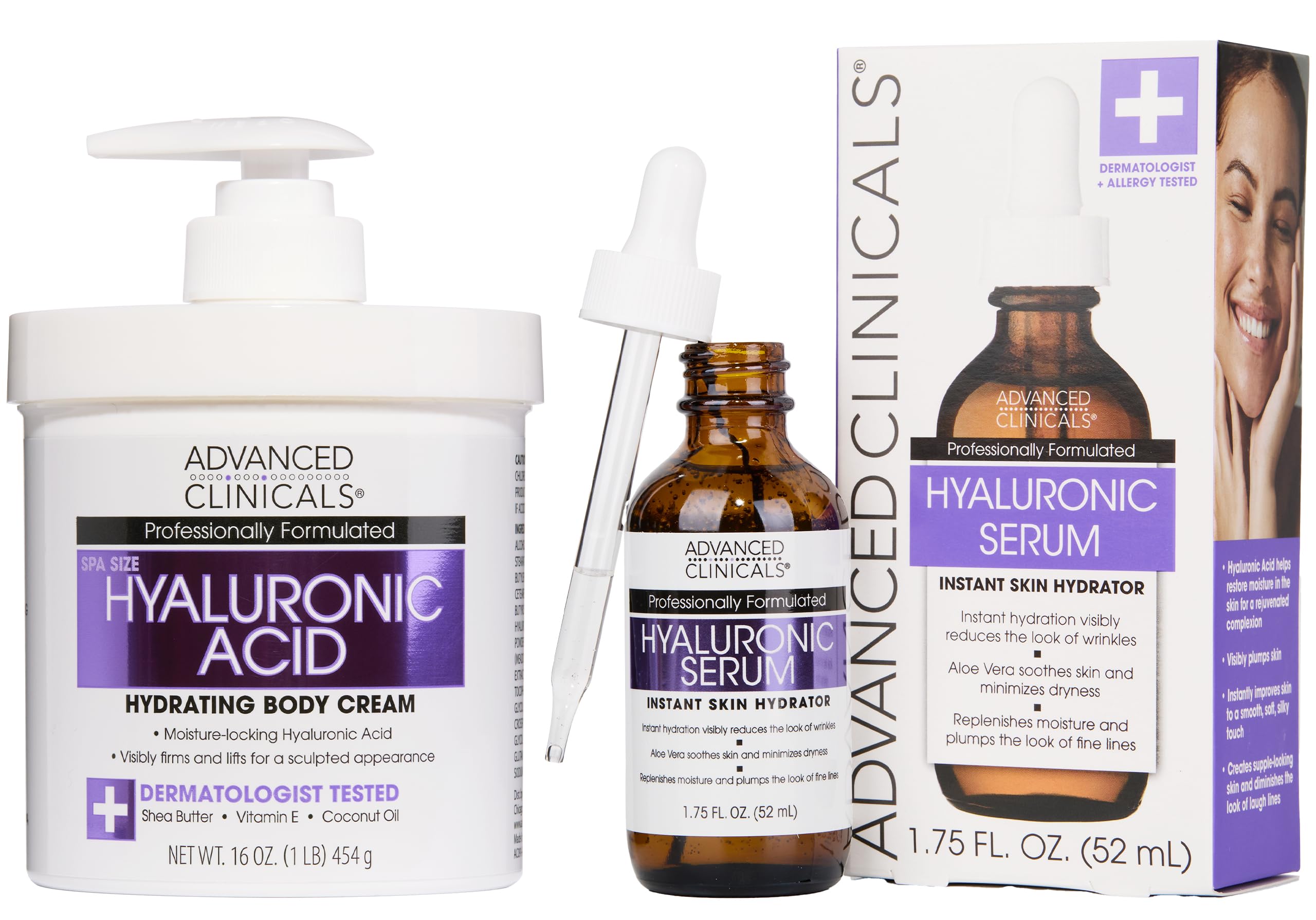 Advanced Clinicals Hyaluronic Acid Cream bottle showing rich hydration for smoother skin