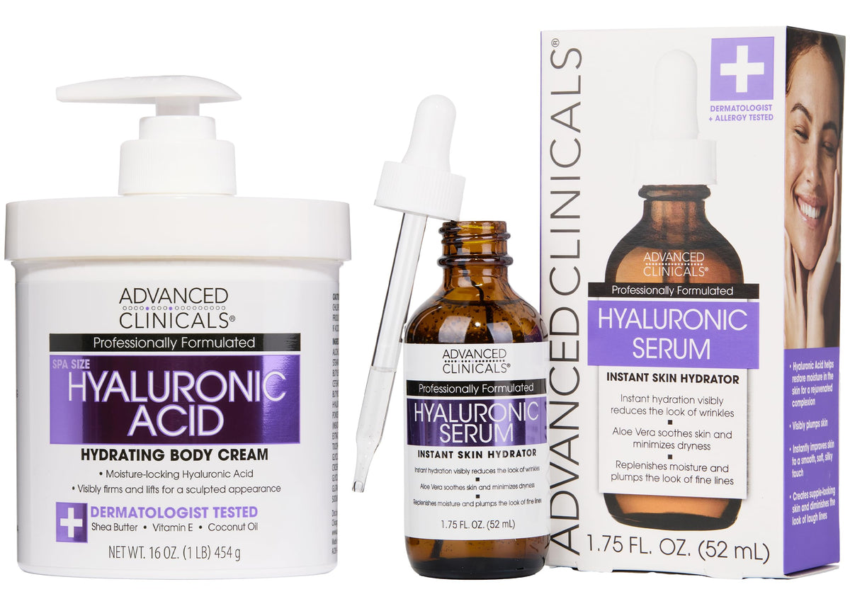 Advanced Clinicals Hyaluronic Acid Cream bottle showing rich hydration for smoother skin
