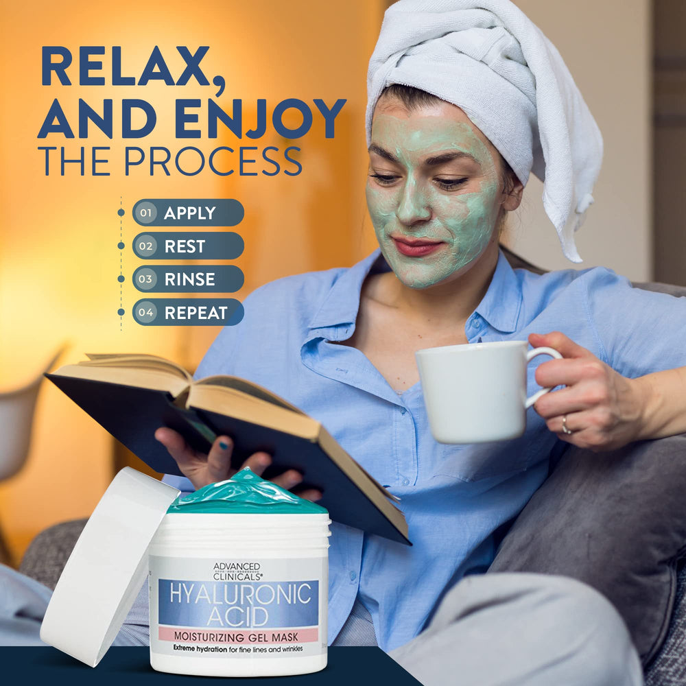 Advanced Clinicals Hyaluronic Acid Gel Mask dermatologist-tested badge signals safe