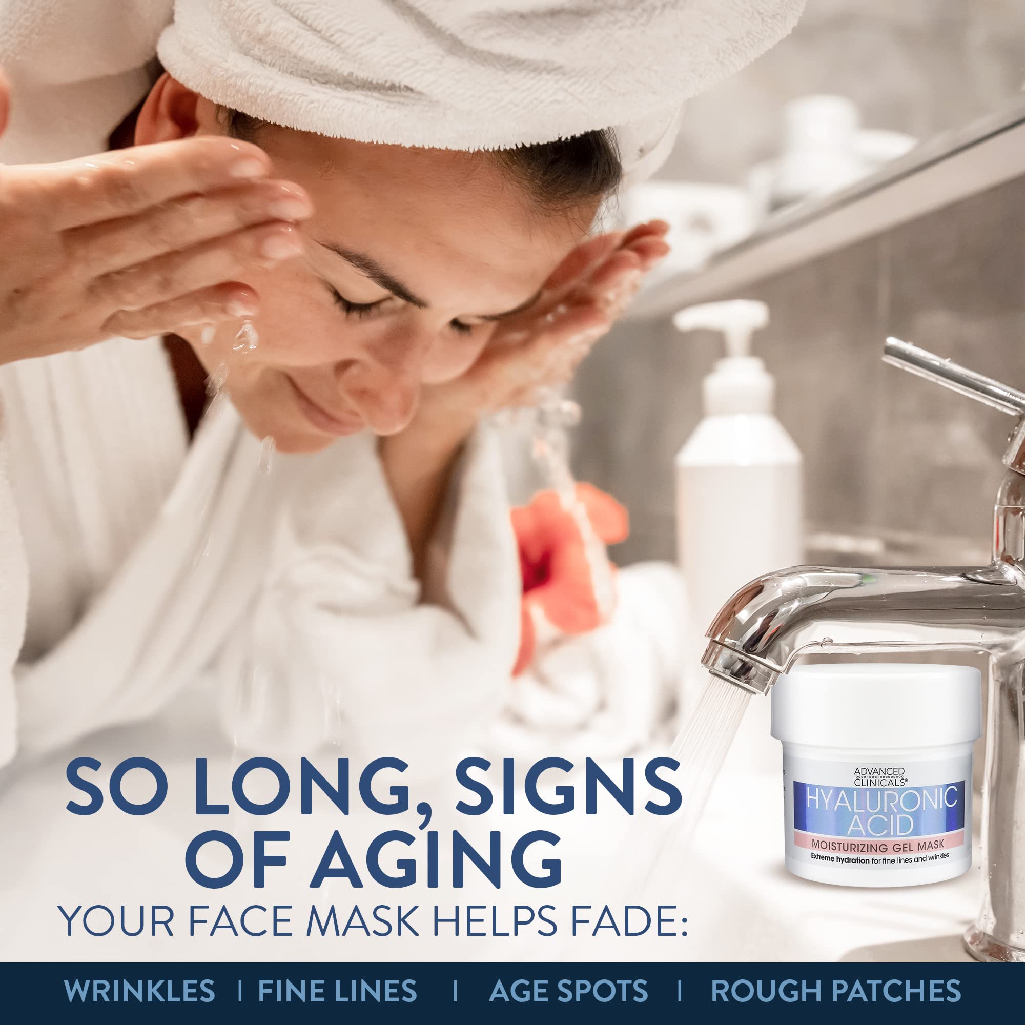 Advanced Clinicals Hyaluronic Acid Gel Mask texture close-up shows lightweight non-irritating feel