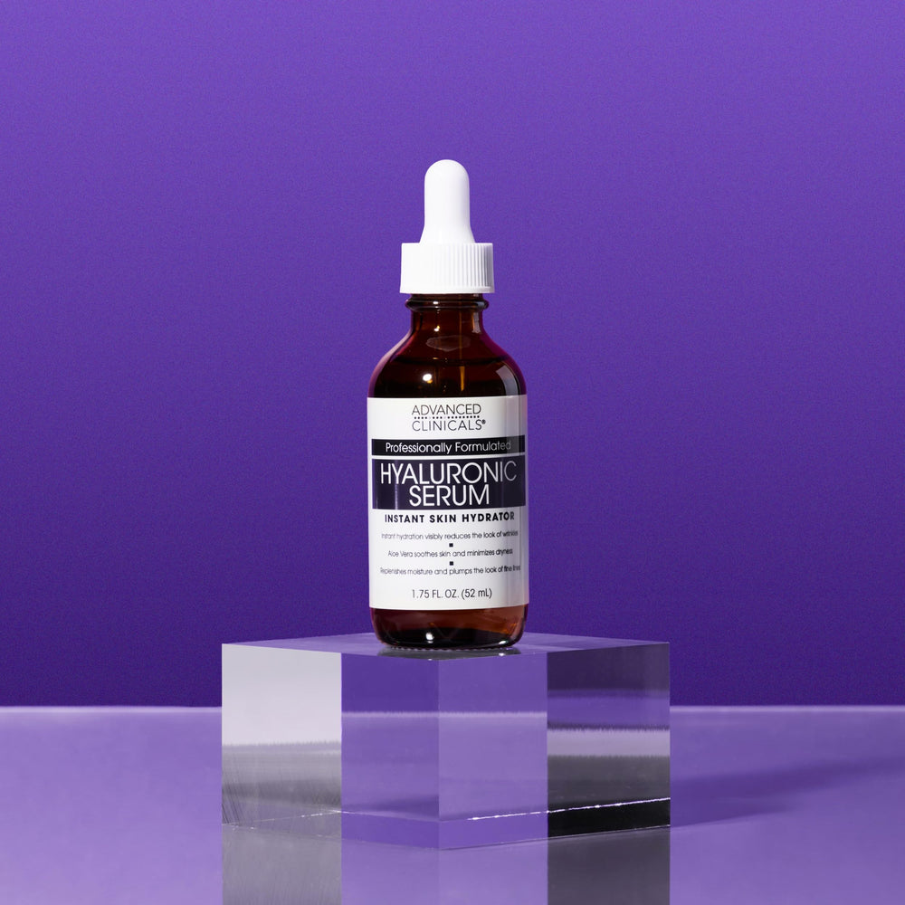 Advanced Clinicals Hyaluronic Serum texture swatch shows smooth gel that absorbs quickly.