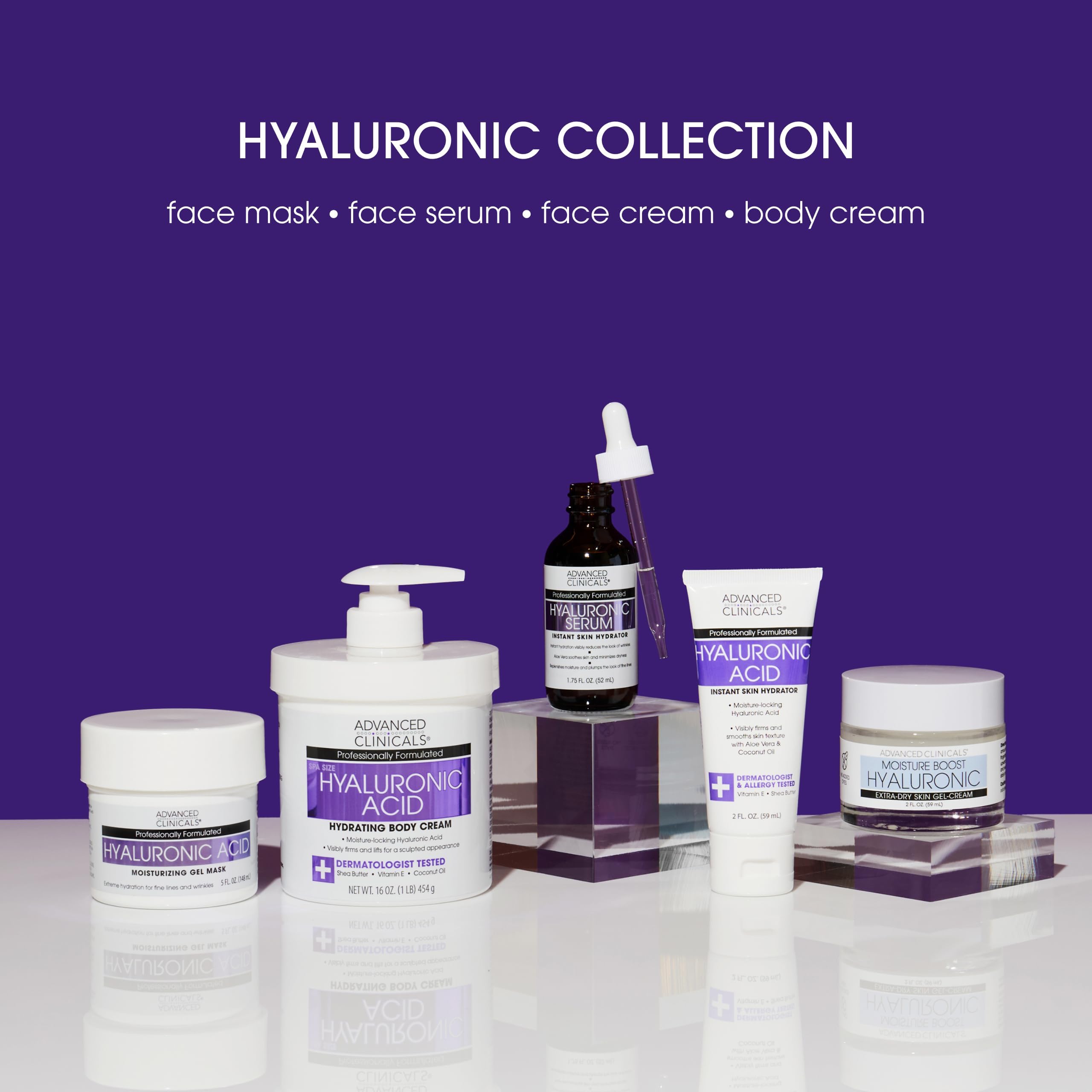 Advanced Clinicals Hyaluronic Serum close-up on a hydrated, dewy complexion.