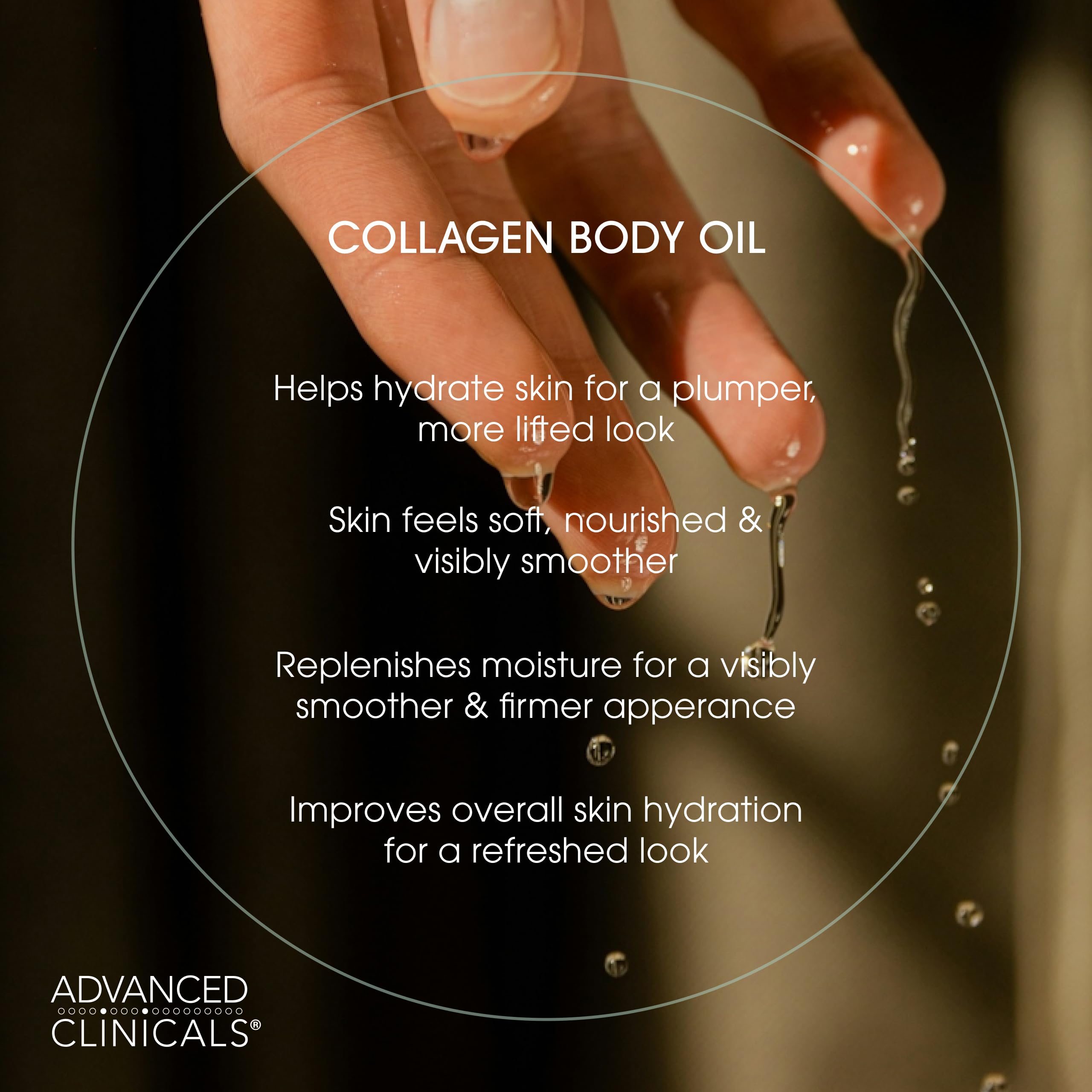 Advanced Clinicals Hydrating Collagen Oil being applied to damp skin for absorption