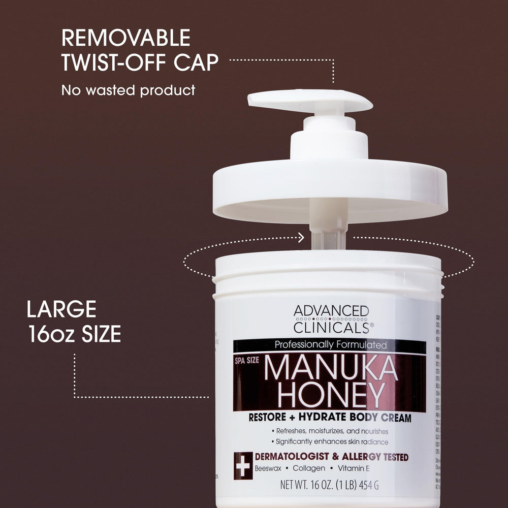 Advanced Clinicals Manuka Honey Body Cream hand application demonstrates quick absorption on dry areas