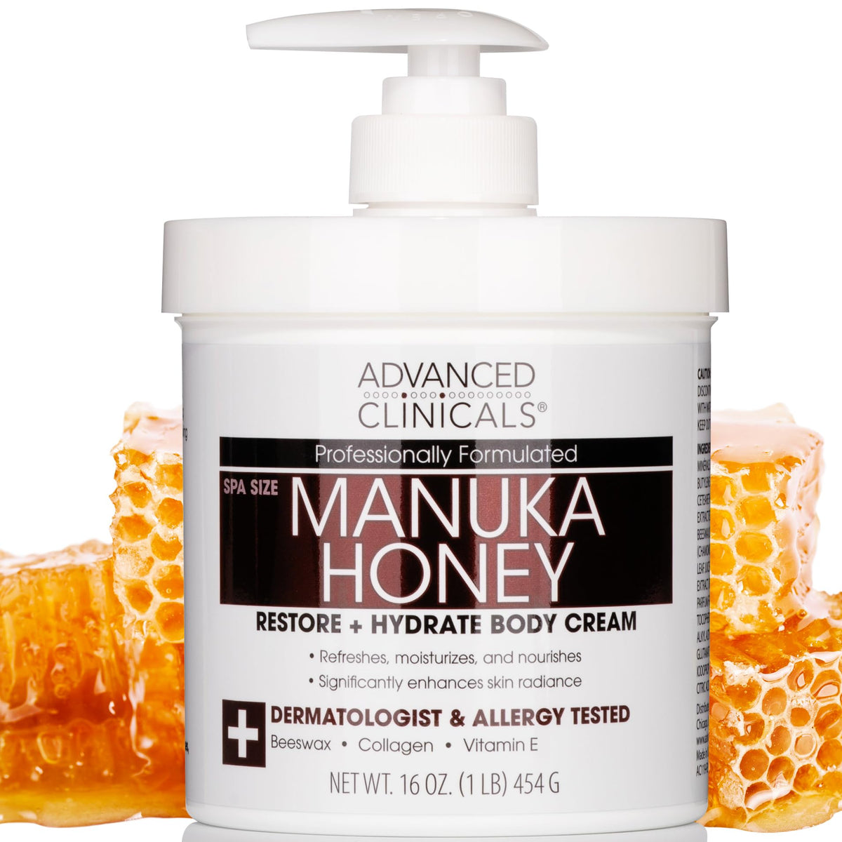 Advanced Clinicals Manuka Honey Body Cream jar closeup showing rich hydration for dry skin