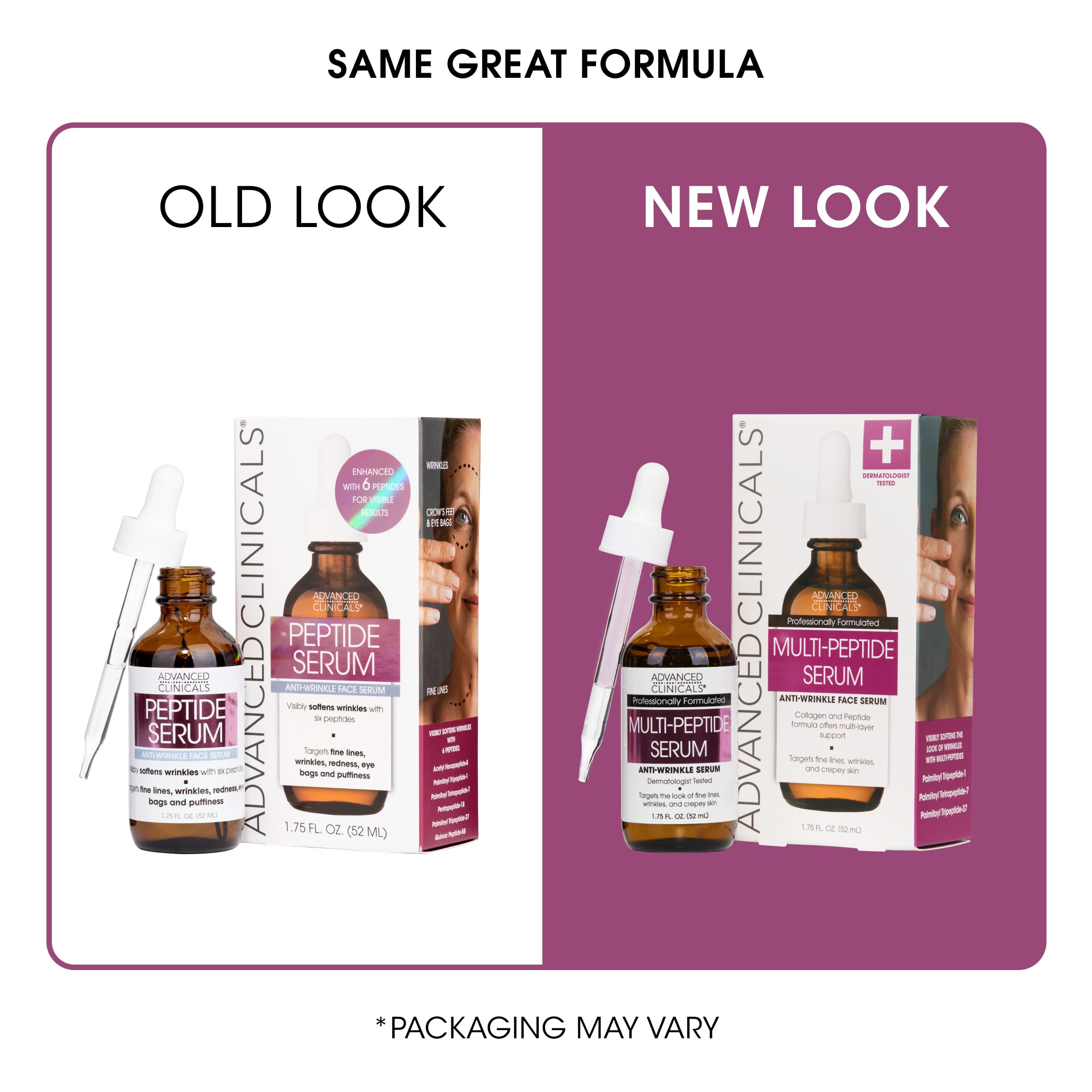 Advanced Clinicals Multi Peptides Serum on dry skin during application