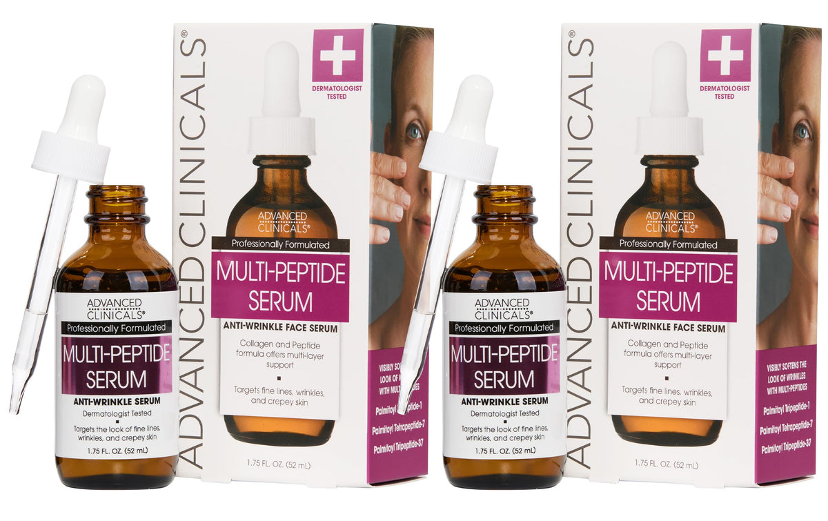 Advanced Clinicals Multi Peptides Serum Face bottle highlights hydration for firmer-looking skin.