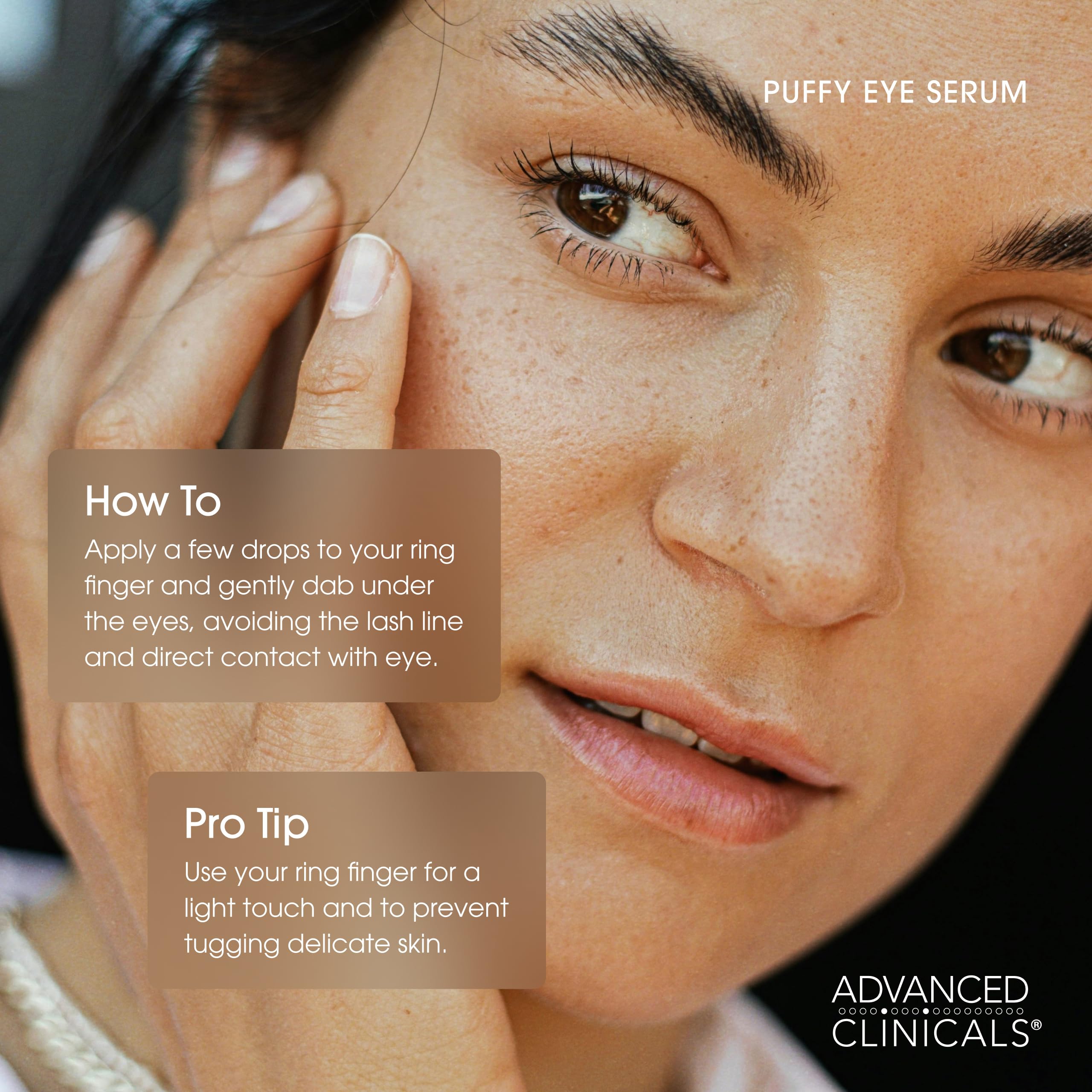 Advanced Clinicals Puffy Eye Serum with hyaluronic acid conveys deep hydration.