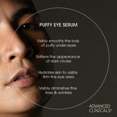 Advanced Clinicals Puffy Eye Serum under-eye area shows smooth, hydrated skin potential.