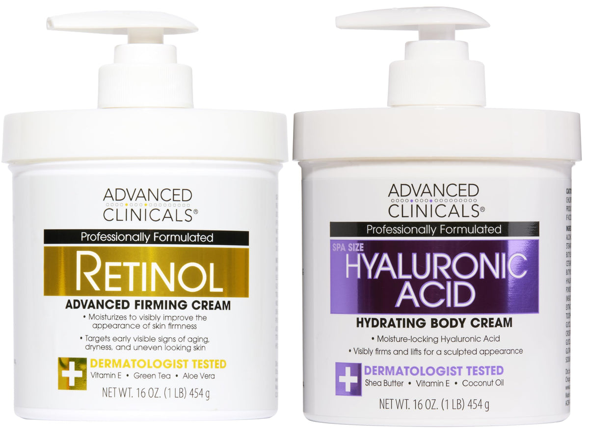 Advanced Clinicals Retinol Body Cream jar close-up shows rich moisture for smoother skin