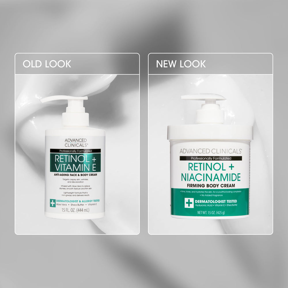 Advanced Clinicals Retinol Body Lotion texture swirl suggests rich, non-greasy hydration for smoother skin.