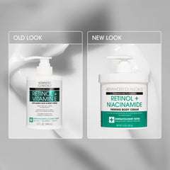 Advanced Clinicals Retinol Body Lotion texture swirl suggests rich, non-greasy hydration for smoother skin.
