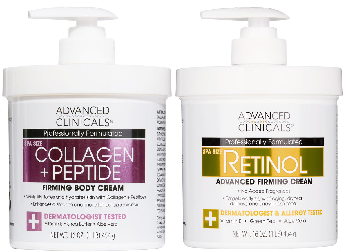 Advanced Clinicals retinol cream bottle highlights firming and smoothing for aging skin.