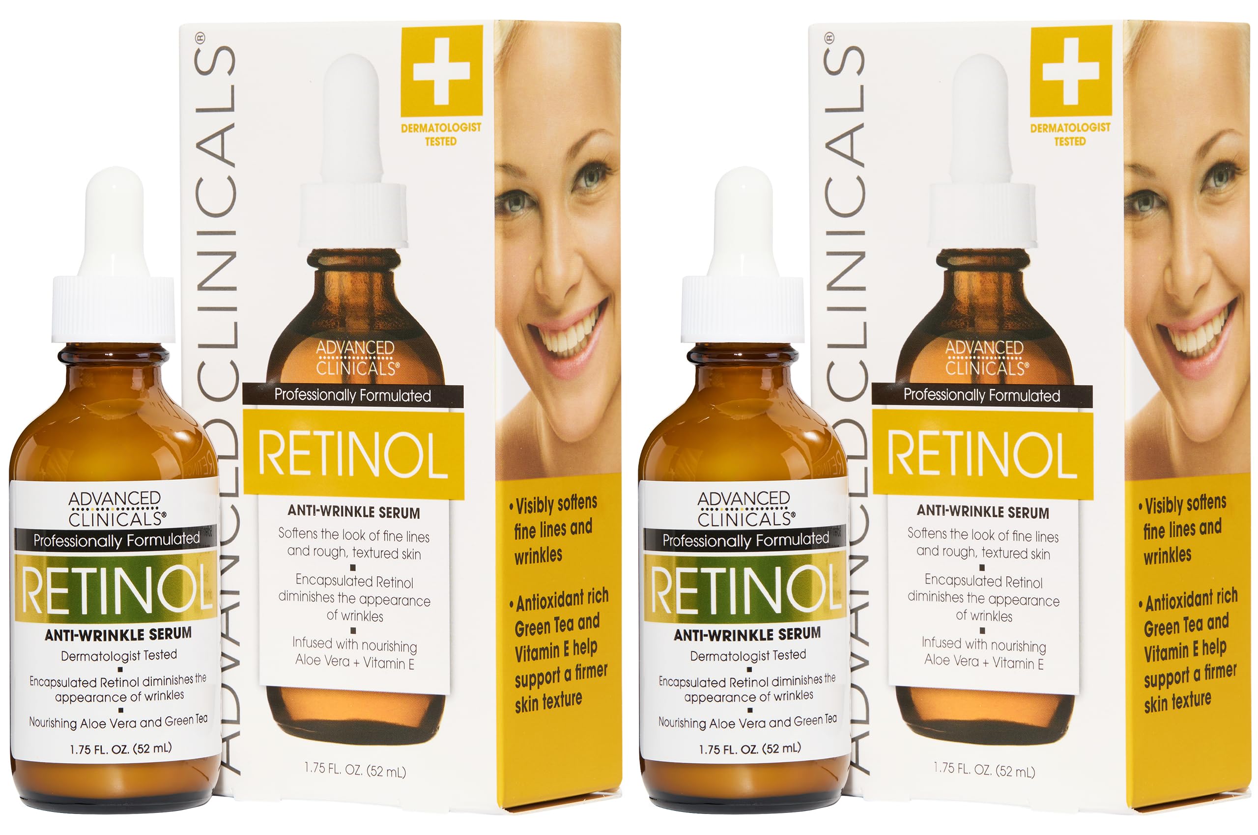 Advanced Clinicals retinol serum bottle closeup highlights hydration and smoothing benefits