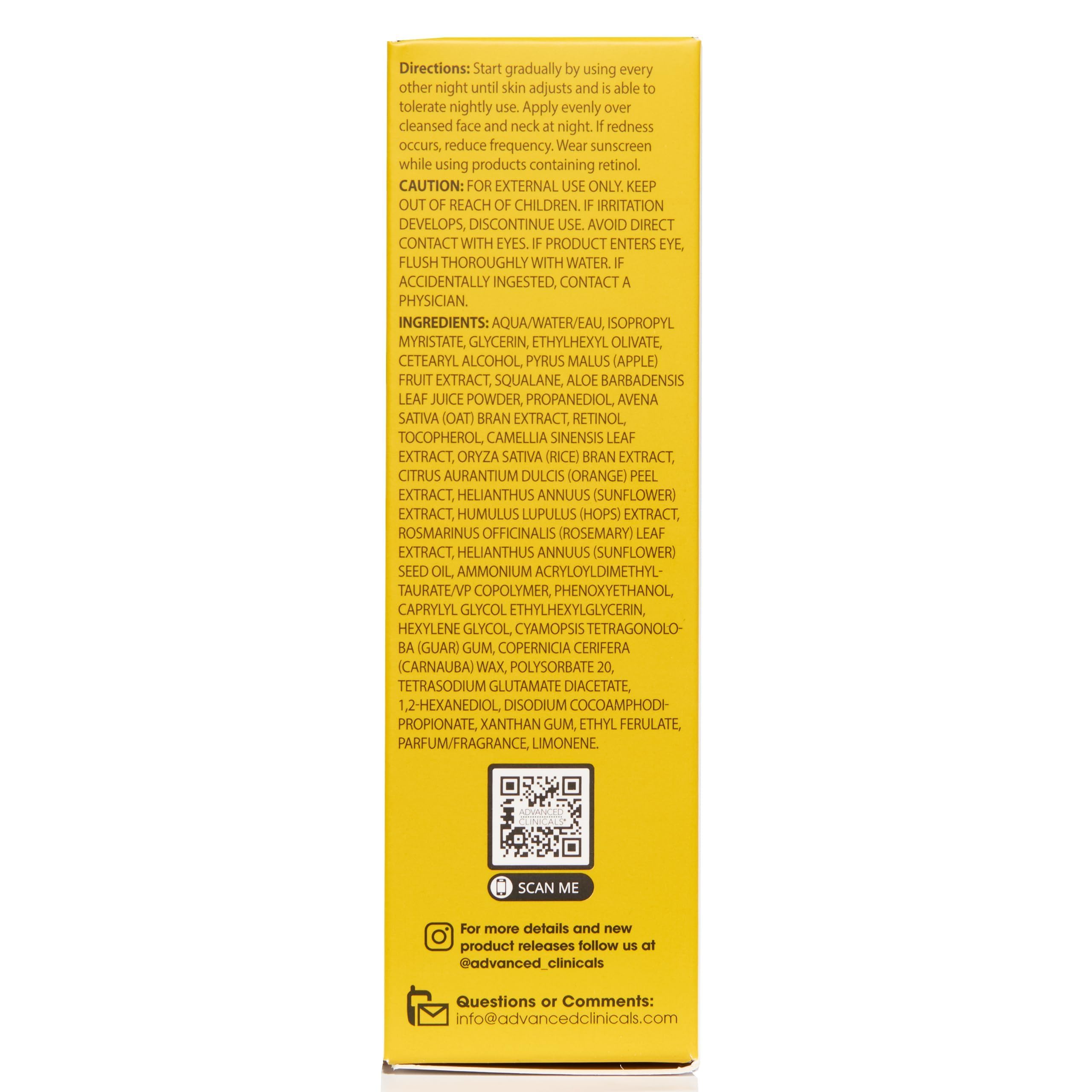 Advanced Clinicals Retinol Serum on skin suggests improved tone and texture over time.