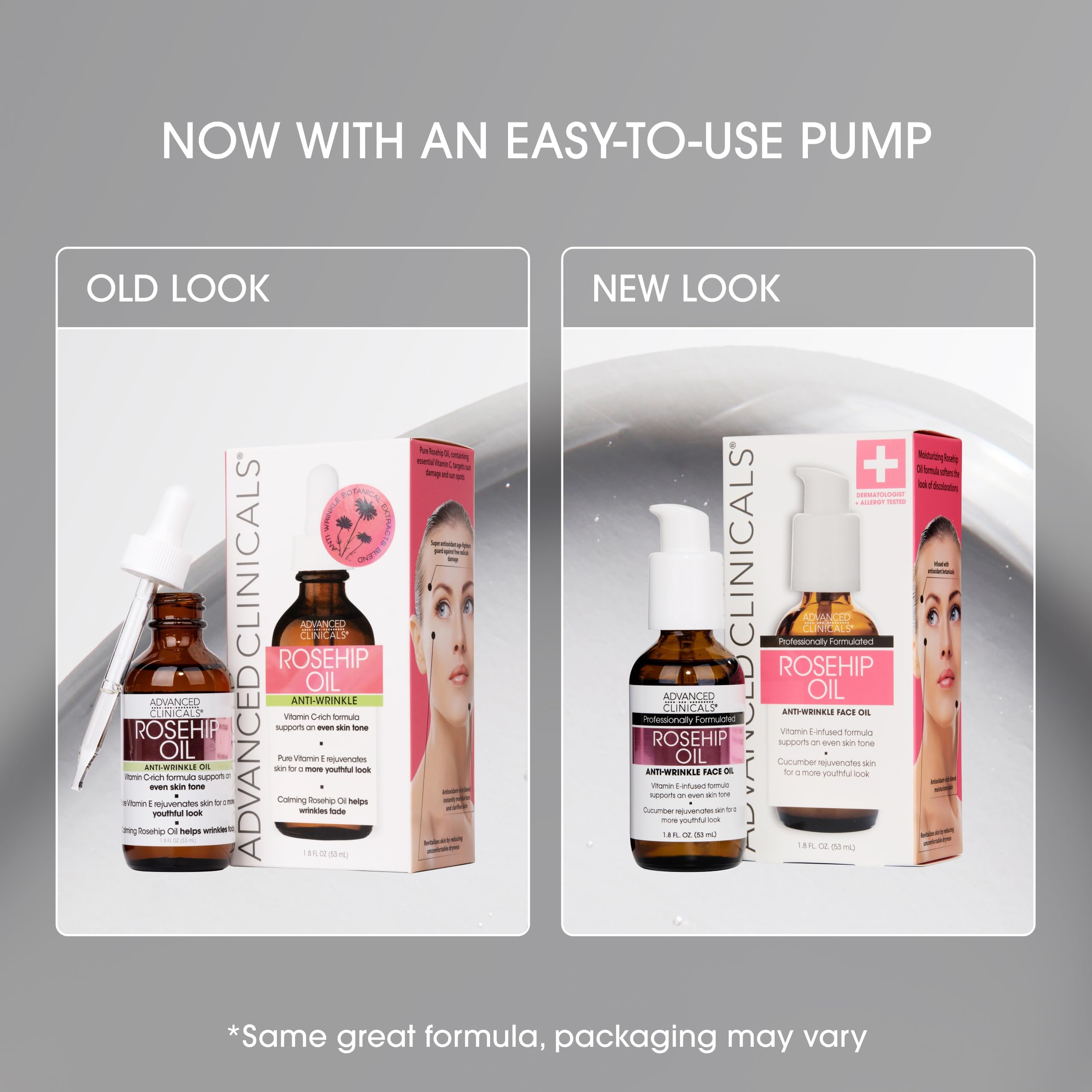 Advanced Clinicals Rosehip Oil being applied helps improve texture on clean skin.