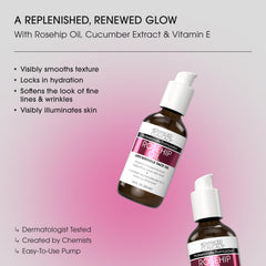 Advanced Clinicals Rosehip Oil with cucumber and Vitamin E boosts radiance.