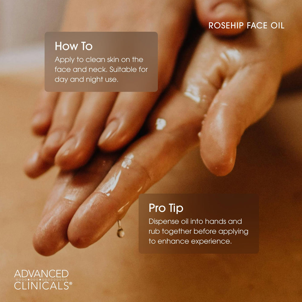 Advanced Clinicals Rosehip Oil on hair and nails provides added shine.