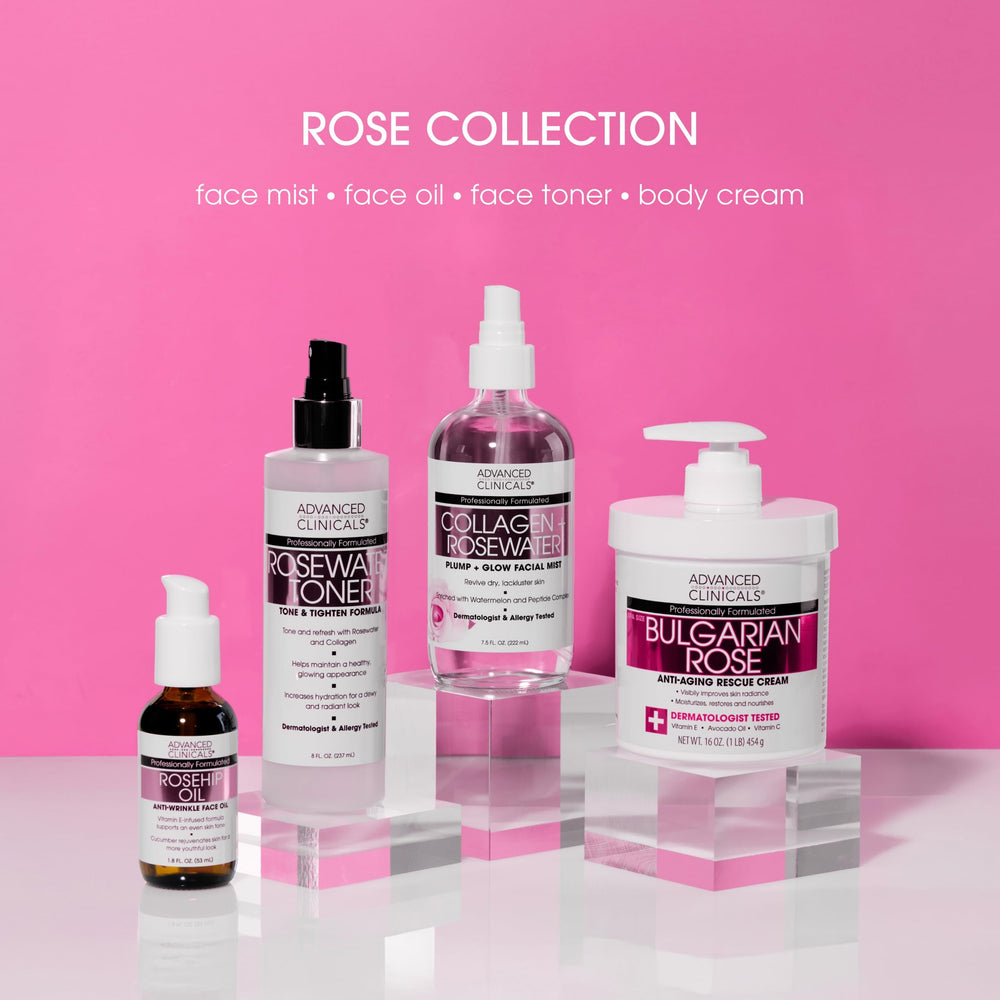 Advanced Clinicals Rosehip Oil applied to neck and décolleté for extra moisture.