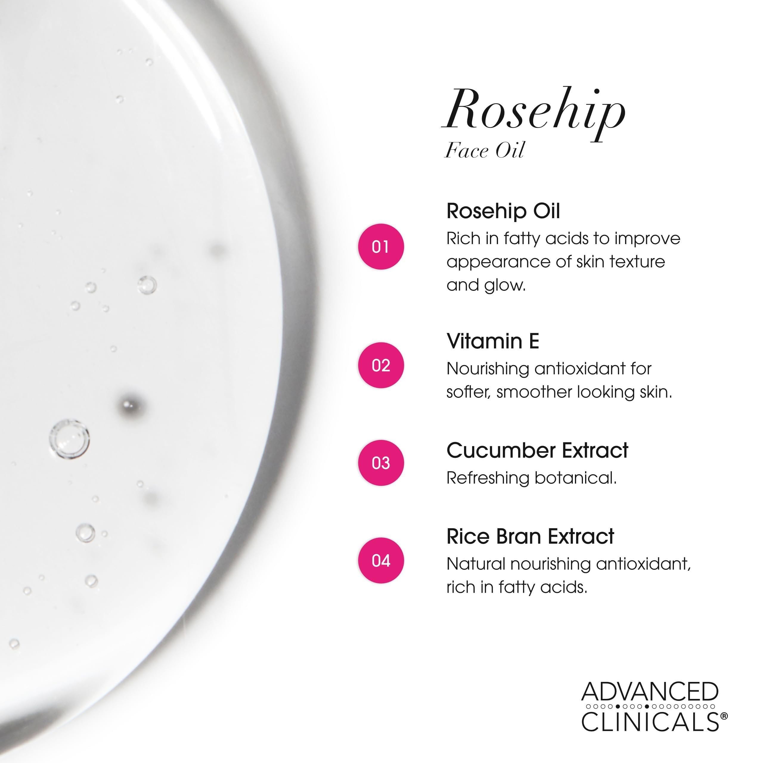 Advanced Clinicals Rosehip Oil targets sun damage and uneven tone for a refreshed look.