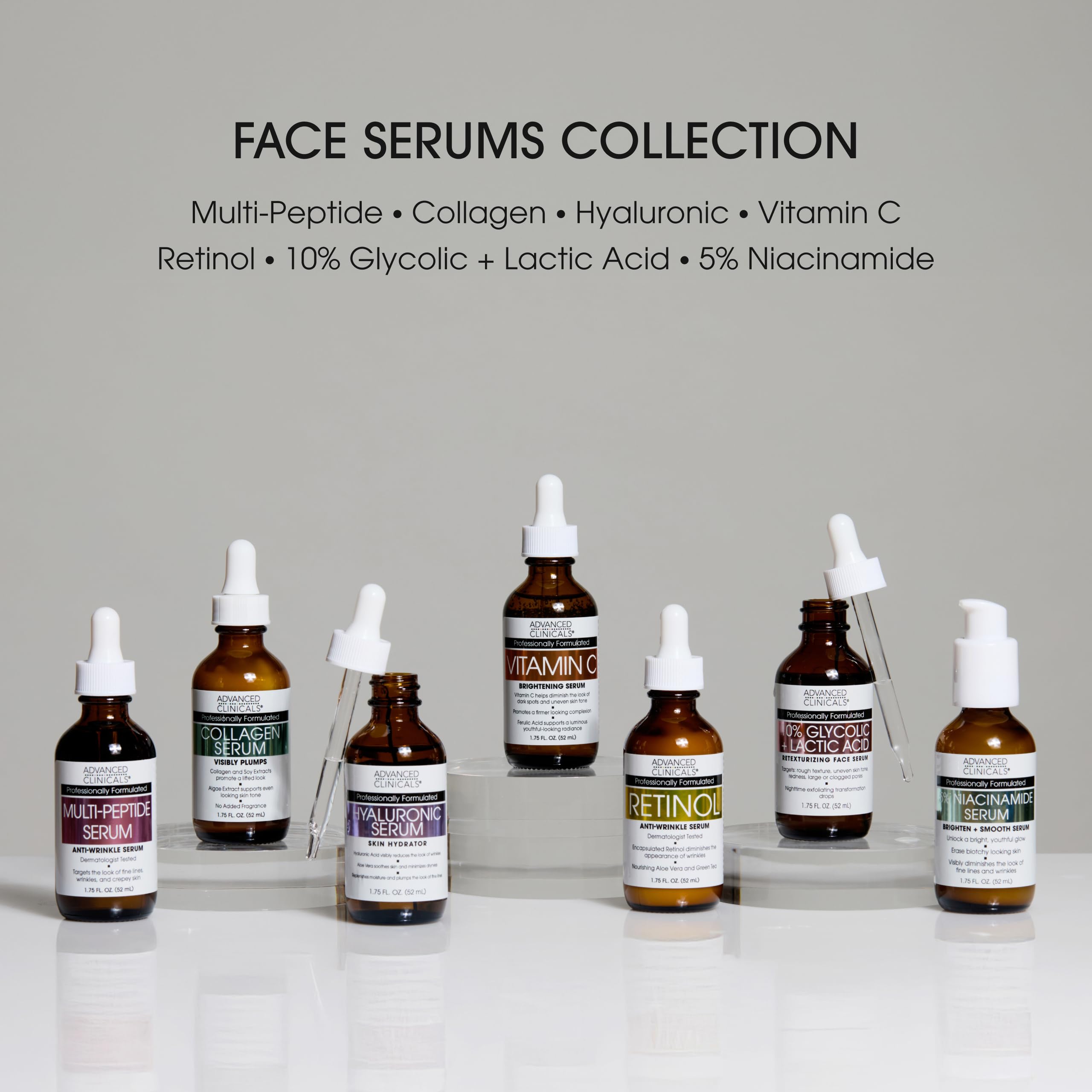 Advanced Clinicals skincare routine shot showcases a multi-step glow regimen