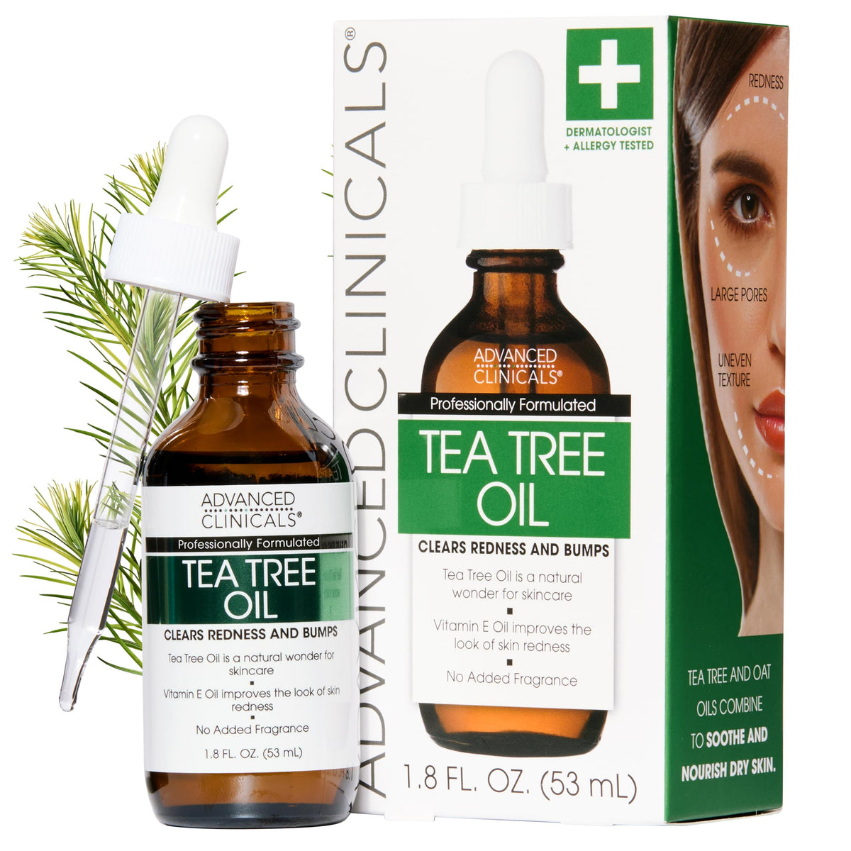 Advanced Clinicals Tea Tree Oil Face Serum bottle offers a lightweight feel for smoother skin.
