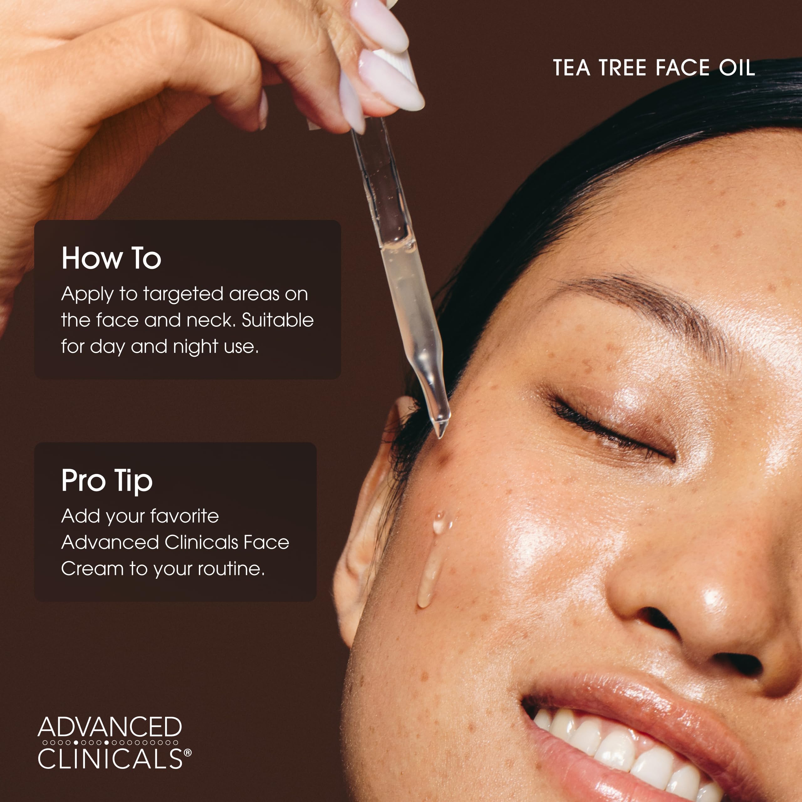 Advanced Clinicals Tea Tree Oil Serum botanicals highlight skin soothing ingredients.