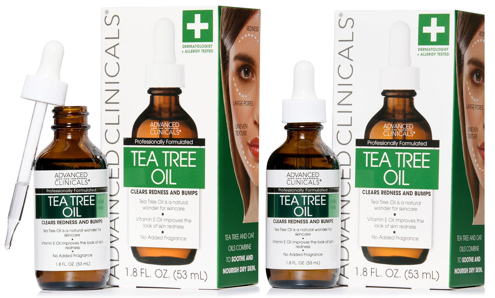 Advanced Clinicals Tea Tree Serum bottle close-up showing pore refinement potential