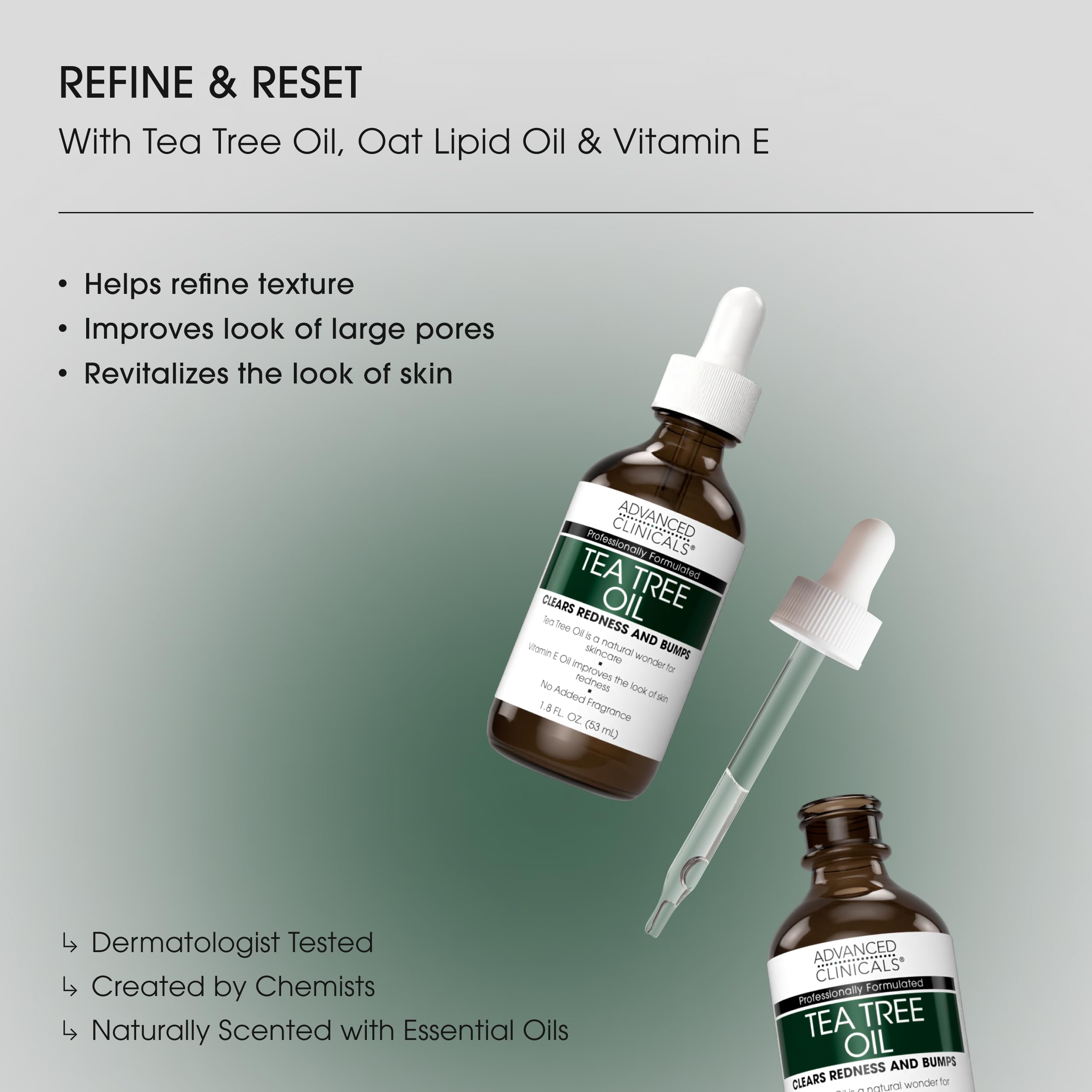 Advanced Clinicals Tea Tree Serum ingredients with vitamin E and botanicals for hydration