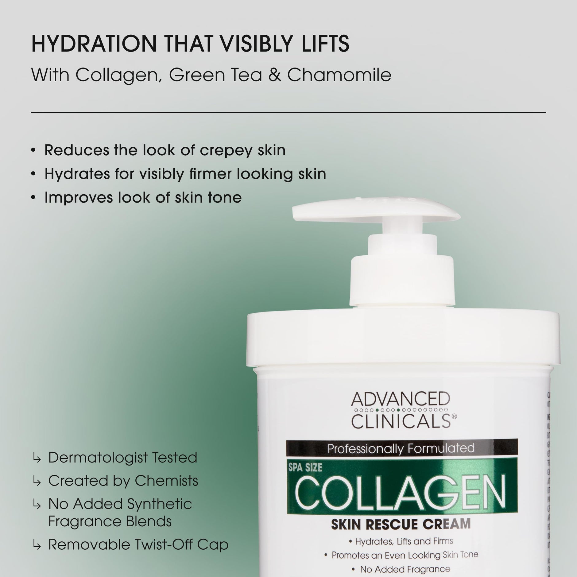 Advanced Clinicals unscented collagen serum face bottle ready for daily hydration and smoother texture