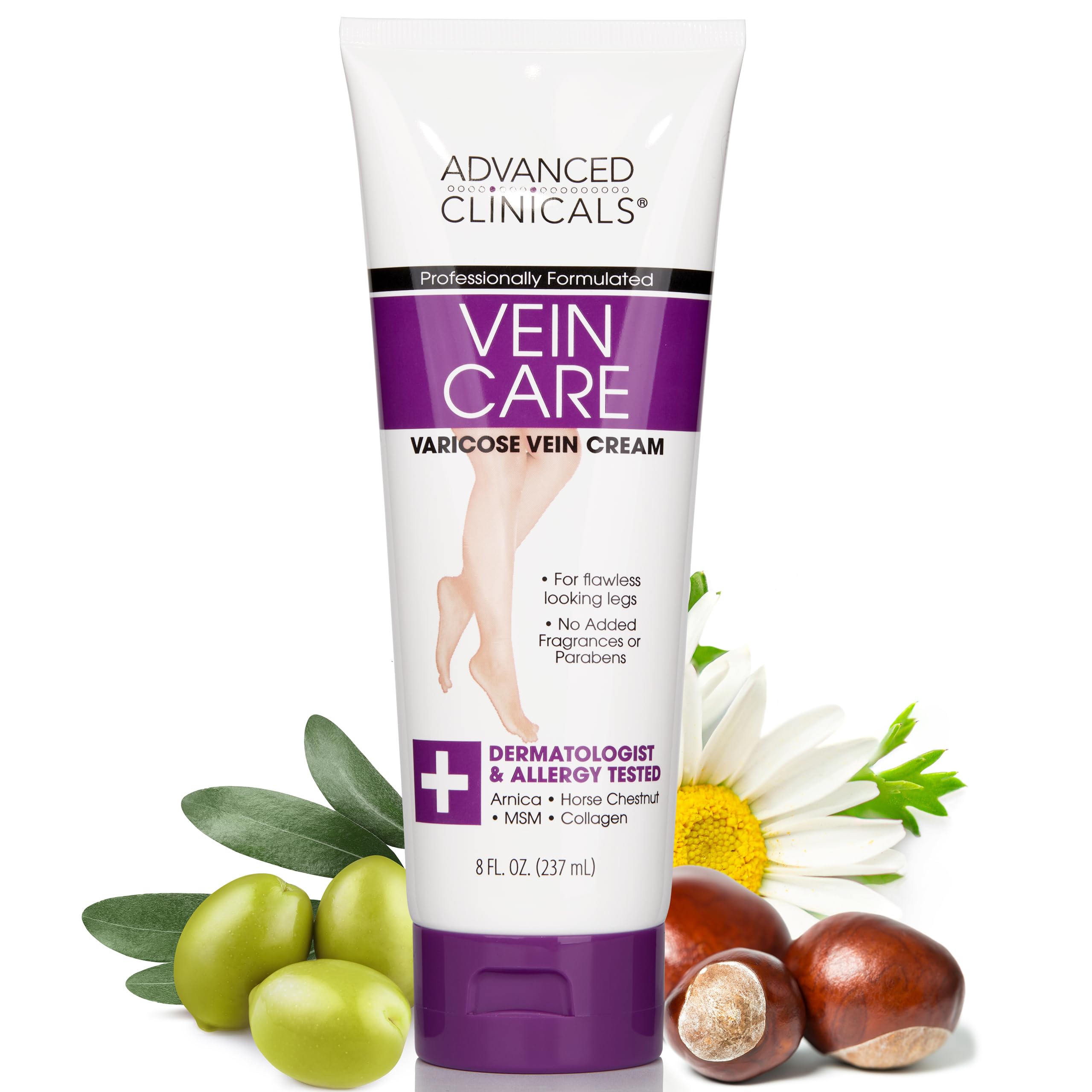 Advanced Clinicals vein care cream jar showing leg comfort support