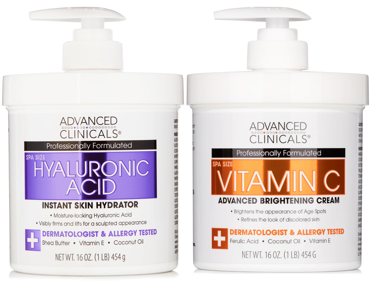 Advanced Clinicals vitamin C body cream jar highlights brightening formula for radiant skin.