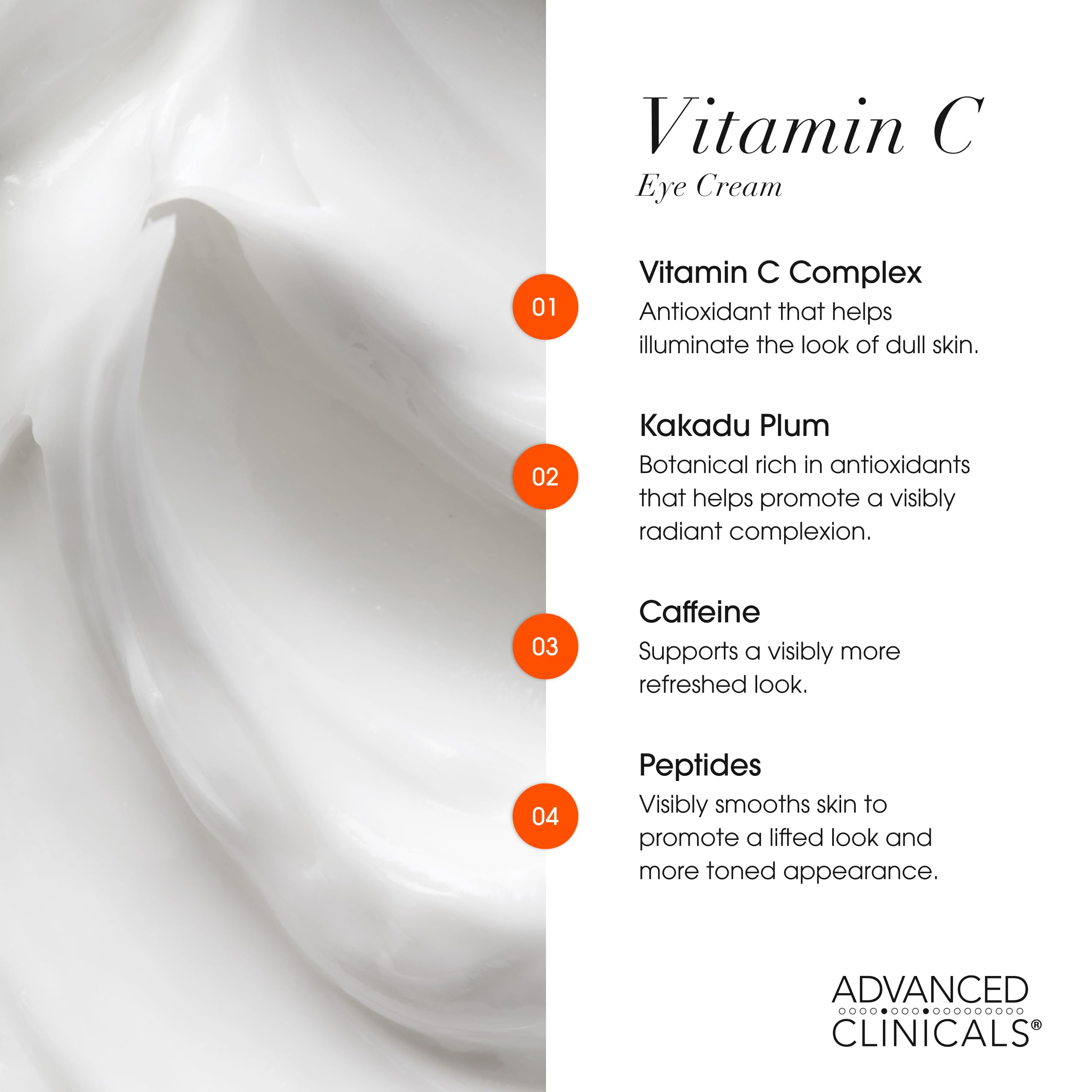 Advanced Clinicals Vitamin C + Caffeine Eye Balm helps soften dark circles for a more even look.